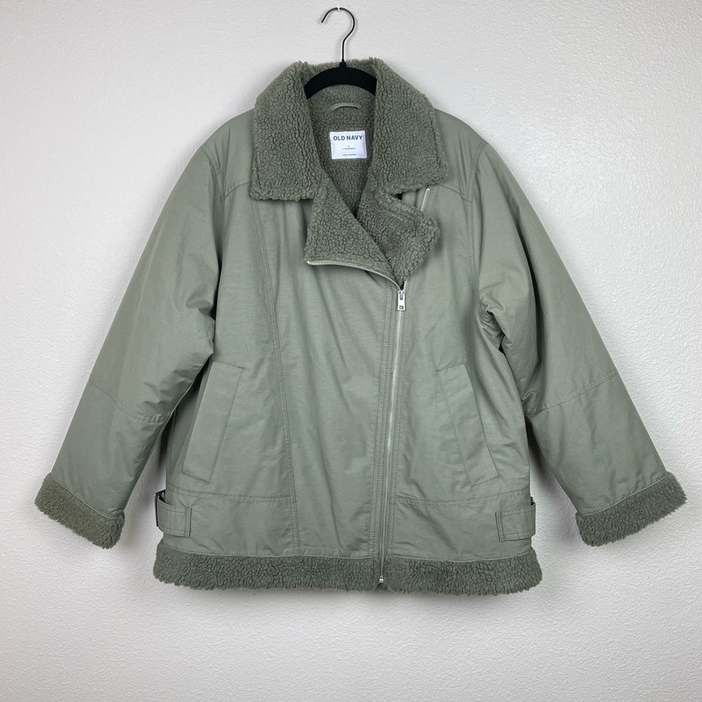 Old Navy Women's Large Sherpa-Lined Utility Jacket Dill Caper Green Coat